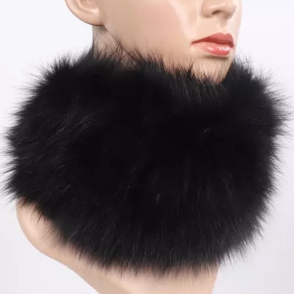 Faux Fur Hi-Grade  Neck Warmer Multi Wear Hair Band Headwarmer Black Headdress